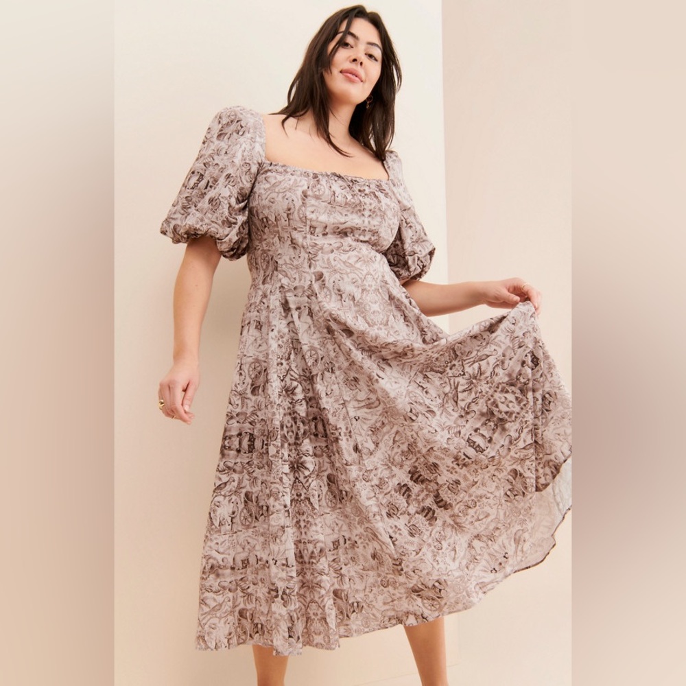 Selkie x Free People The Day Maxi Dress In Romantic Brown Sepia Toile XS